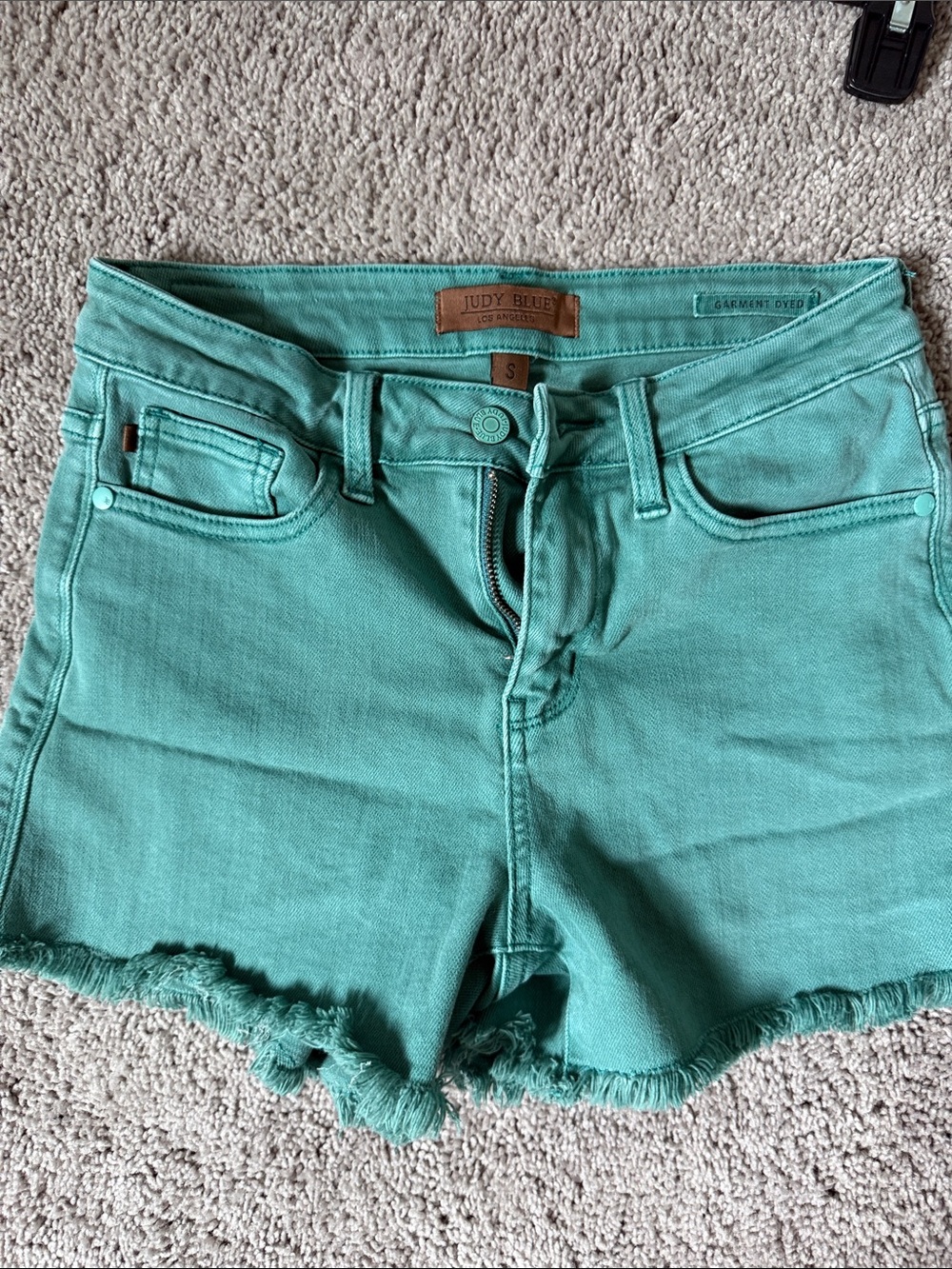 Judy Blue Mint Green High-Rise Denim Shorts with Frayed Hem